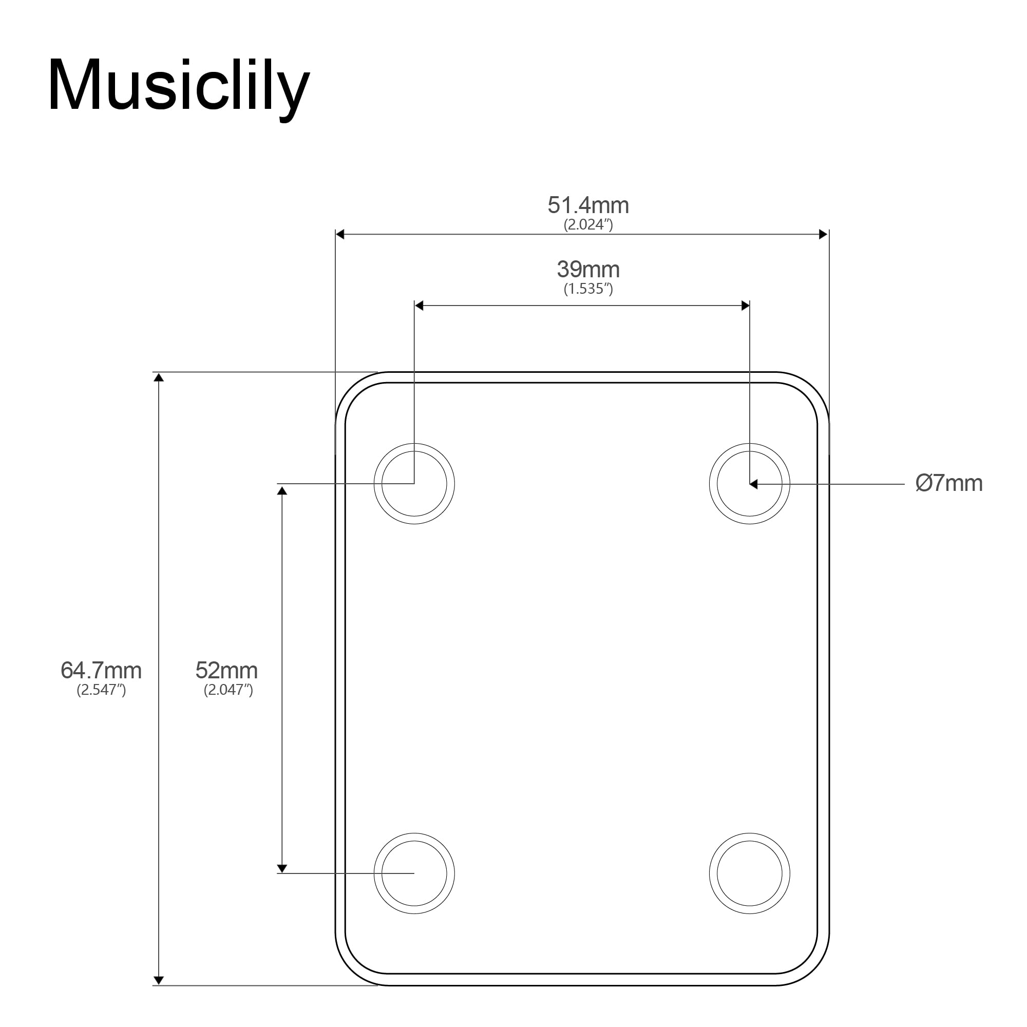 Musiclily Metal 4 Bolt Guitar Neck Plate with Screws for Fender Strat Tele Electric Guitar or Bass Replacement,Black