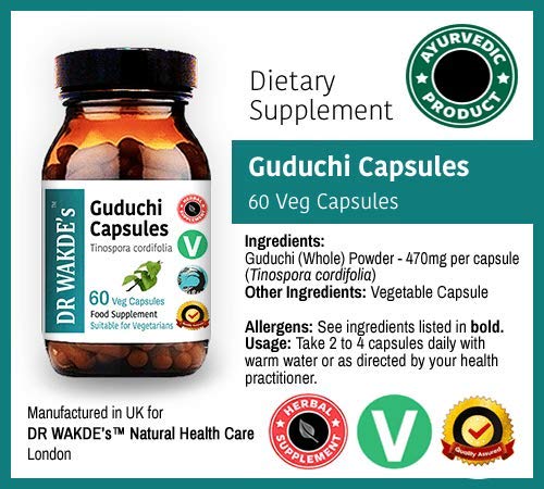 DR WAKDE'S Guduchi Capsules (Tinospora cordifolia, 60 Veg Caps, Plant-Based Supplement, Ayurvedic Herb, All Natural, Vegan)