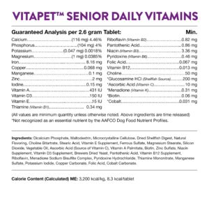 NaturVet –VitaPet Senior Daily Vitamins for Senior Dogs – Plus Glucosamine – Full Spectrum of Vitamins & Minerals – Enhanced with Glucosamine for Added Joint Support – 365 Time Release Tablets