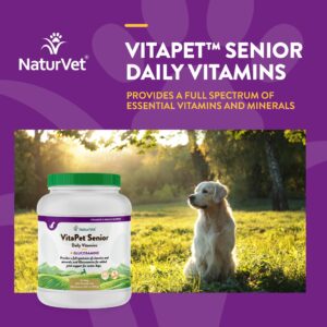 NaturVet –VitaPet Senior Daily Vitamins for Senior Dogs – Plus Glucosamine – Full Spectrum of Vitamins & Minerals – Enhanced with Glucosamine for Added Joint Support – 365 Time Release Tablets