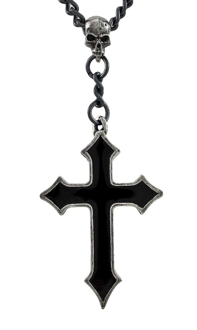 Alchemy Gothic Black Enamel Osbourne`s Cross Necklace