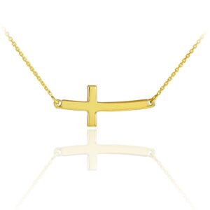 14k Gold Curved Sideways Cross Necklace (16 Inches)