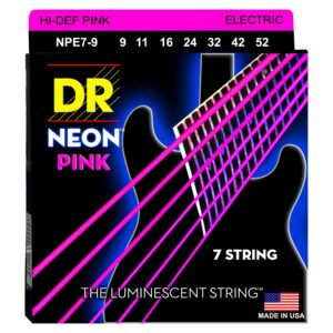 dr strings hi-def neon pink coated lite 7-string electric guitar strings (9-52)