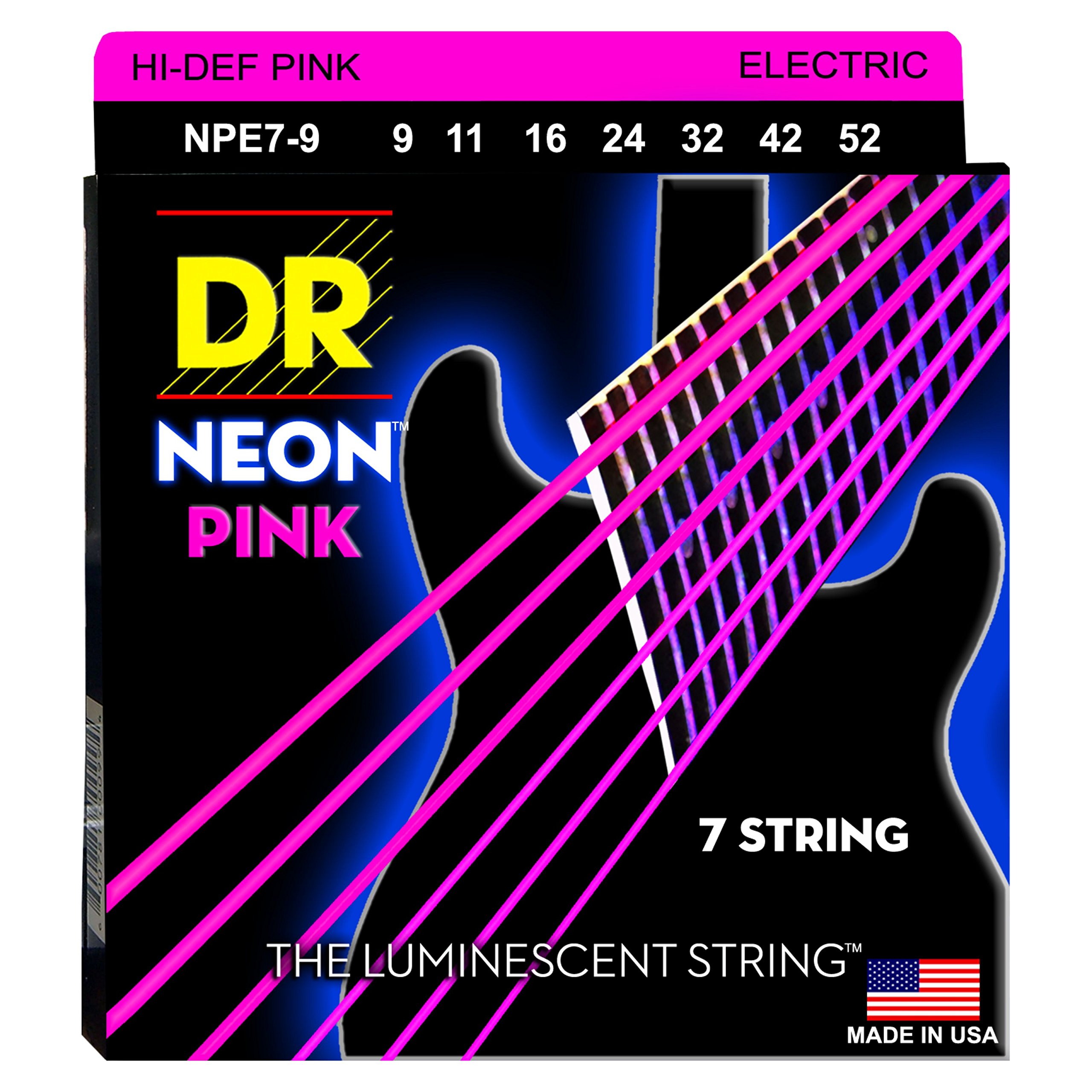 DR Strings Hi-Def NEON Pink Coated Lite 7-String Electric Guitar Strings (9-52)