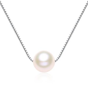 VIKI LYNN Single Pearl Necklace 7-8mm Freshwater Cultured Pearl 925 Sterling Silver Box Chain