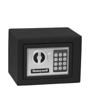 Honeywell Safes & Door Locks - Bolt Down Small Safe Box with Digital Lock for Home - Steel Security Electronic Lock Box - Cabinet & Door Design Safe with 2 Keys - 0.17-Cubic Feet - Black - 5005