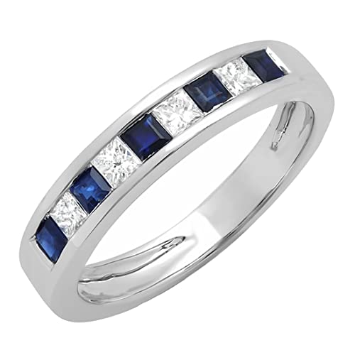 Dazzlingrock Collection Princess Blue Sapphire Stackable Wedding Band (0.30 ctw) in 10K White Gold Size 7