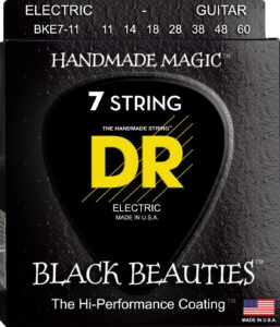 dr strings bke7-11 black beauties electric guitar strings, heavy 7-string, 11-60