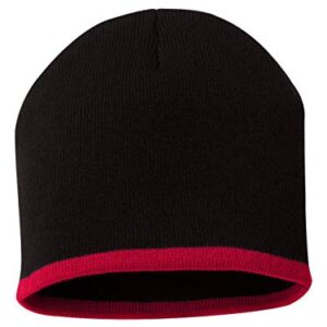 Sportsman Bottom Striped Knit Beanie One Size Black/ Red