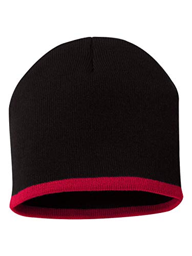 Sportsman Bottom Striped Knit Beanie One Size Black/ Red