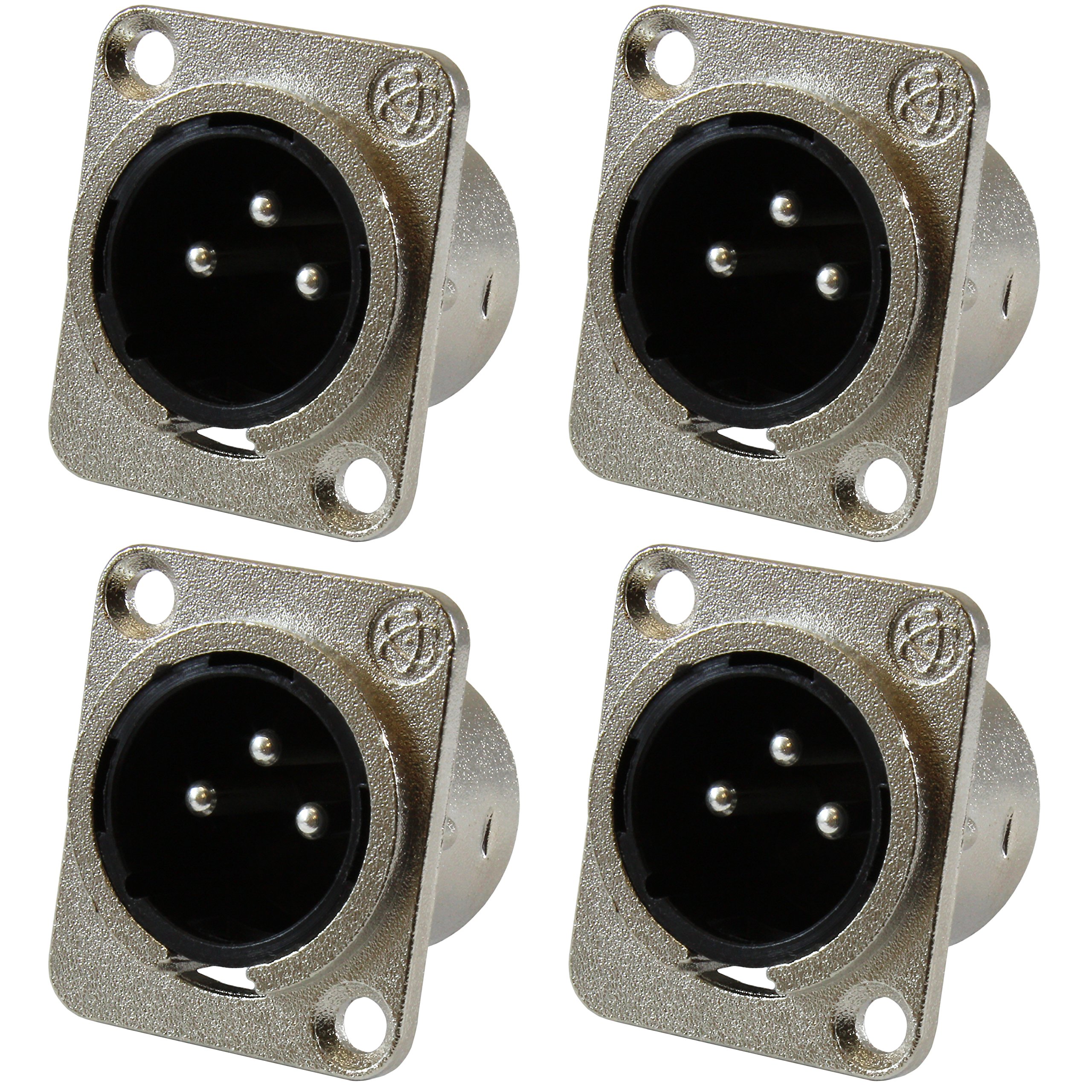 GLS Audio XLR Male Jack 3 Pin - Panel Mount Jacks D Series Size XLR-M - 4 PACK