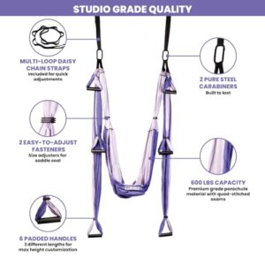 Yoga Trapeze Swing Set for Home & Outdoor | Easy Setup for Strength, Balance & Back Pain Relief | Adjustable Straps & 600lb Capacity, Includes Carrying Bag & Online Tutorials, Purple