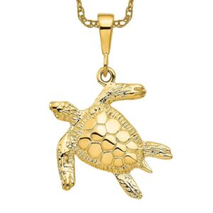 icecarats 10k yellow gold sea turtle necklace charm pendant 32mm x 21mm only