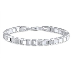 unisex solid mirror venetian box link chain bracelet for men teen .925 sterling silver made in italy 8 inch