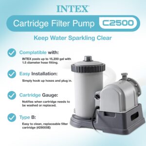 Intex Krystal Clear 2500 GPH Pump Pool Filter with Ground Fault Circuit Interrupter and Multiple Type B Cartridges for Above Ground Pools, Black