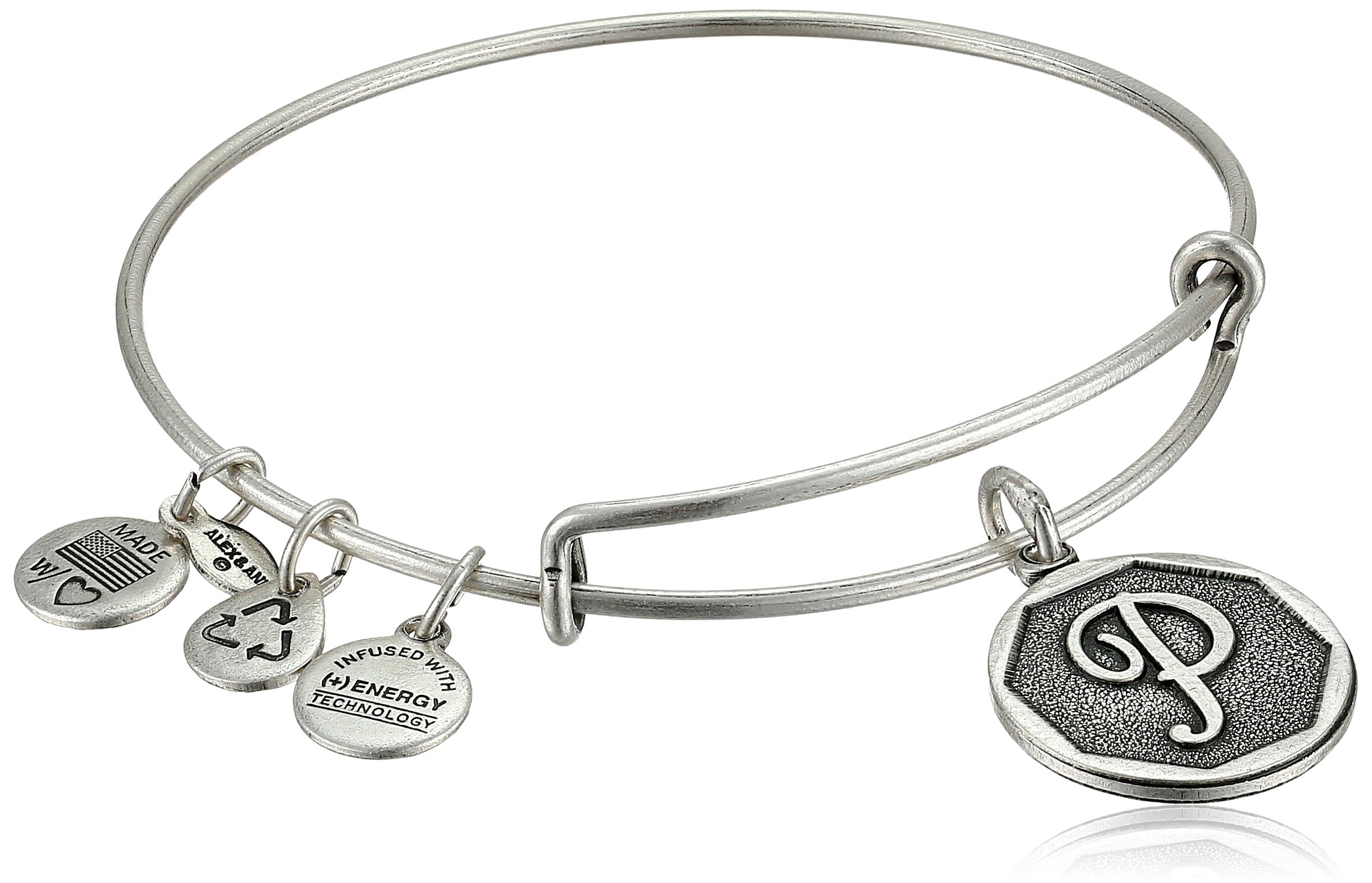 Alex and Ani Rafaelian Silver-Tone Initial "P" Expandable Wire Bangle Bracelet, 2.5"