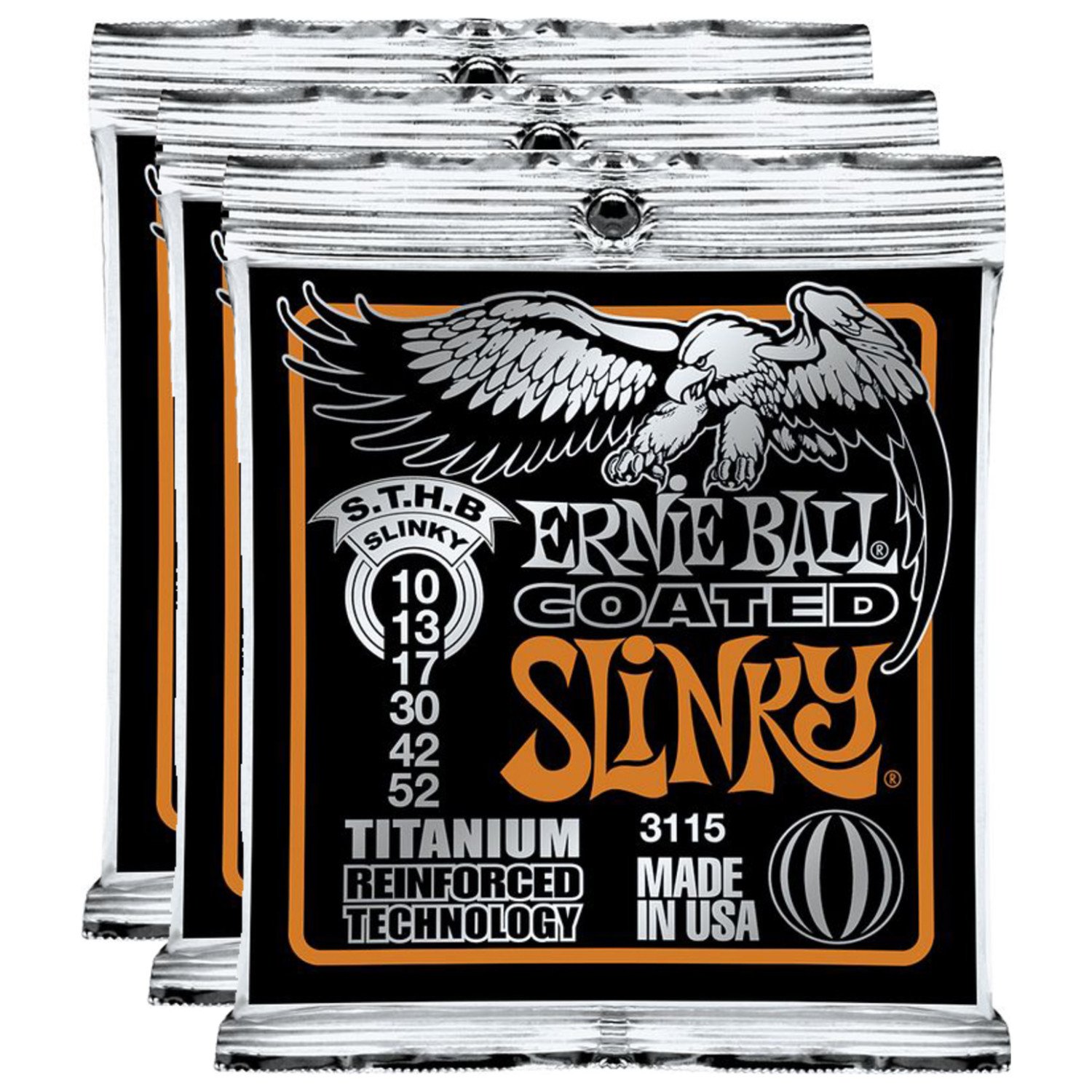 3 Sets of Ernie Ball 3115 Coated Heavy Top Skinny Bottom Electric Guitar Strings