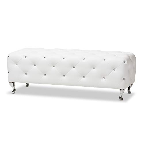 Baxton Studio Stella Crystal Tufted Modern Bench, White, 54(L)X19(W)X19.5(H)