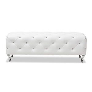 Baxton Studio Stella Crystal Tufted Modern Bench, White, 54(L)X19(W)X19.5(H)