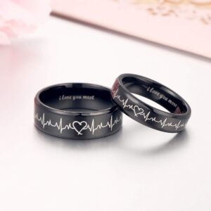 Global Jewelry Heartbeat Rings for Couples I Love You More I Love You Most Matching Promise Rings Wedding Bands Sets for Him and Her with Box Titanium Stainless Steel Comfort Fit