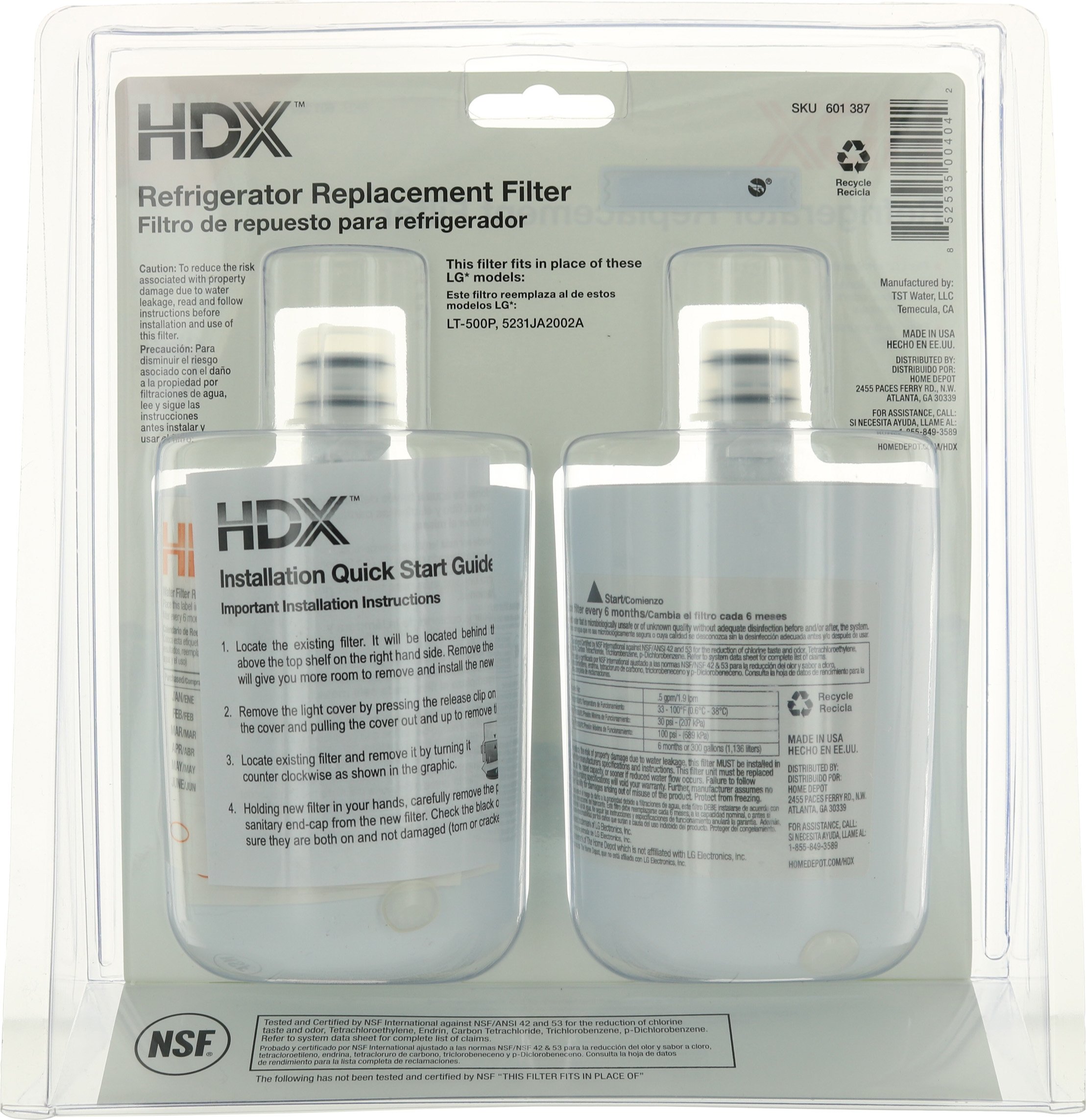 HDX FML-1 Replacement Water Filter / Purifier for LG Refrigerators (2 Pack)