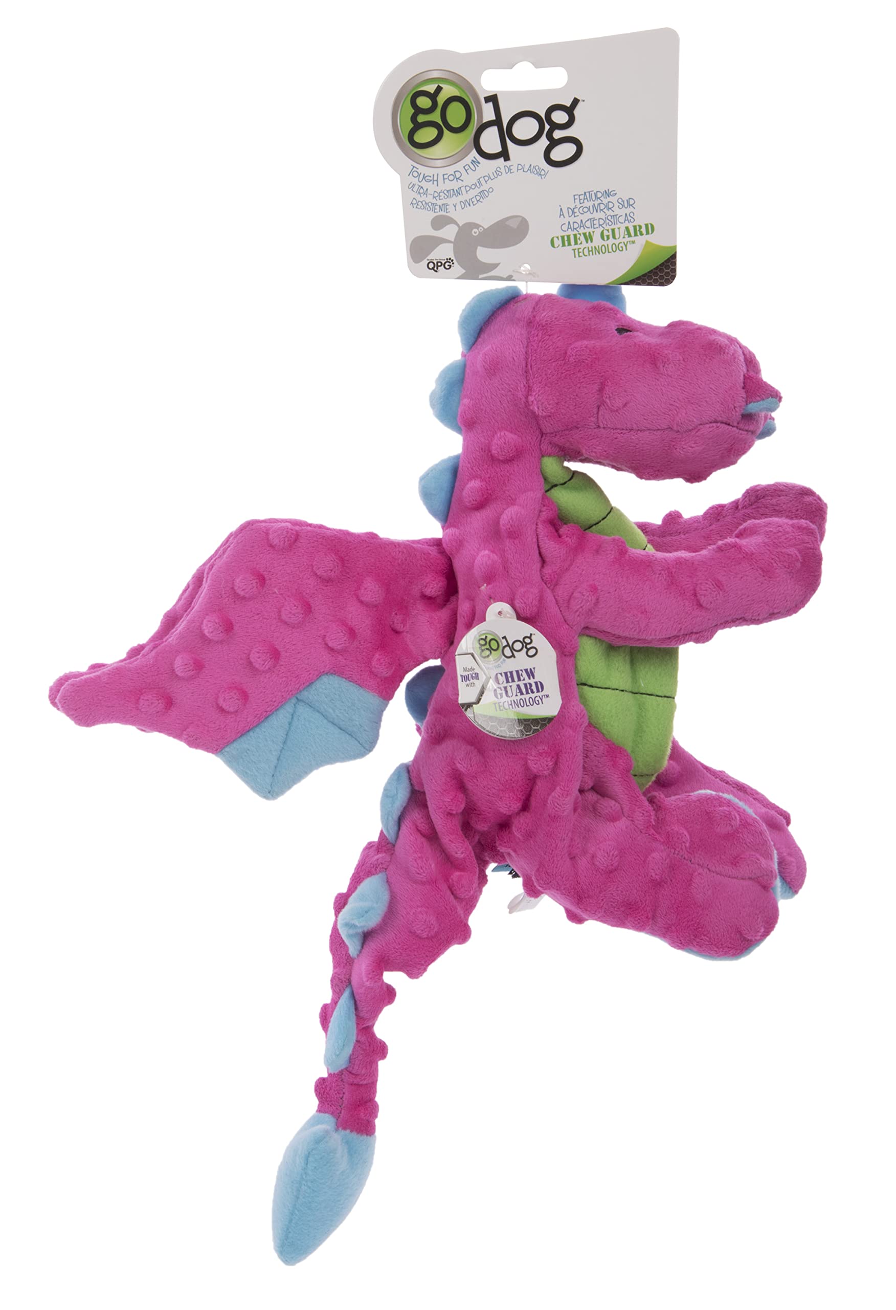 goDog Bubble Plush Dragons Squeaky Dog Toy, Chew Guard Technology - Pink, Large