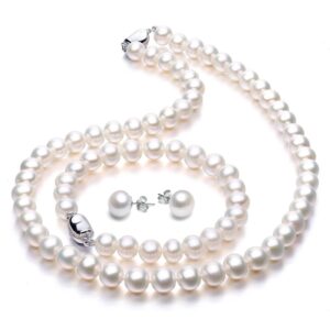 viki lynn freshwater cultured pearl necklace set includes stunning bracelet and stud earrings jewelry for women