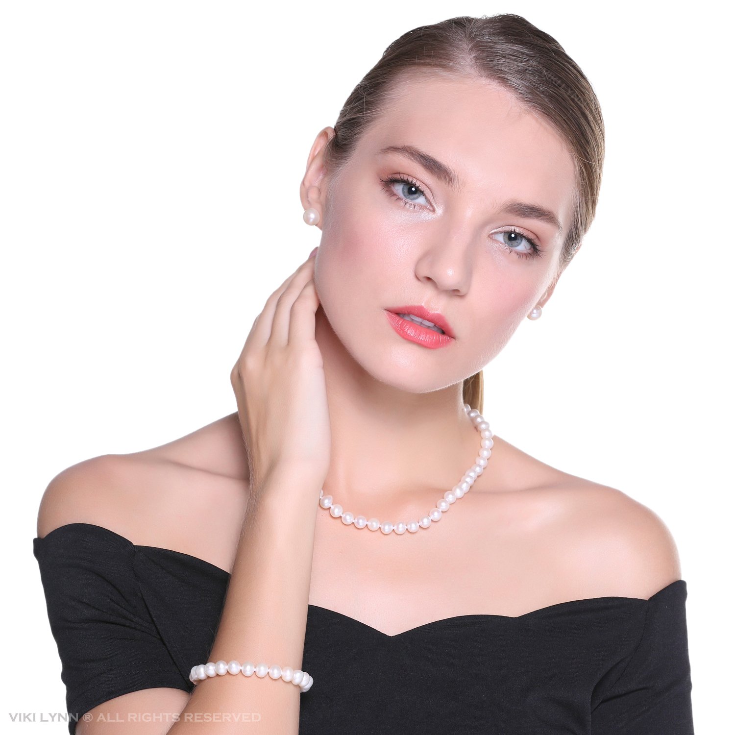 VIKI LYNN Freshwater Cultured Pearl Necklace Set Includes Stunning Bracelet and Stud Earrings Jewelry for Women