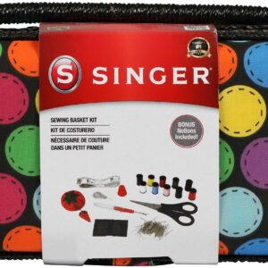 SINGER Polka Dot Small Sewing Basket with Sewing Kit Accessories