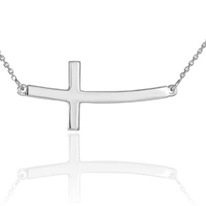 .925 Sterling Silver Curved Pendant Sideways Cross Necklace with 16" Rolo Chain