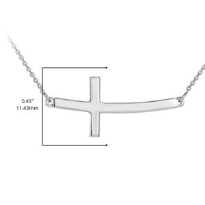 .925 Sterling Silver Curved Pendant Sideways Cross Necklace with 16" Rolo Chain