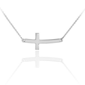 Claddagh Gold .925 Sterling Silver Sideways Horizontal Curved Cross Bar Style Necklace - 16"