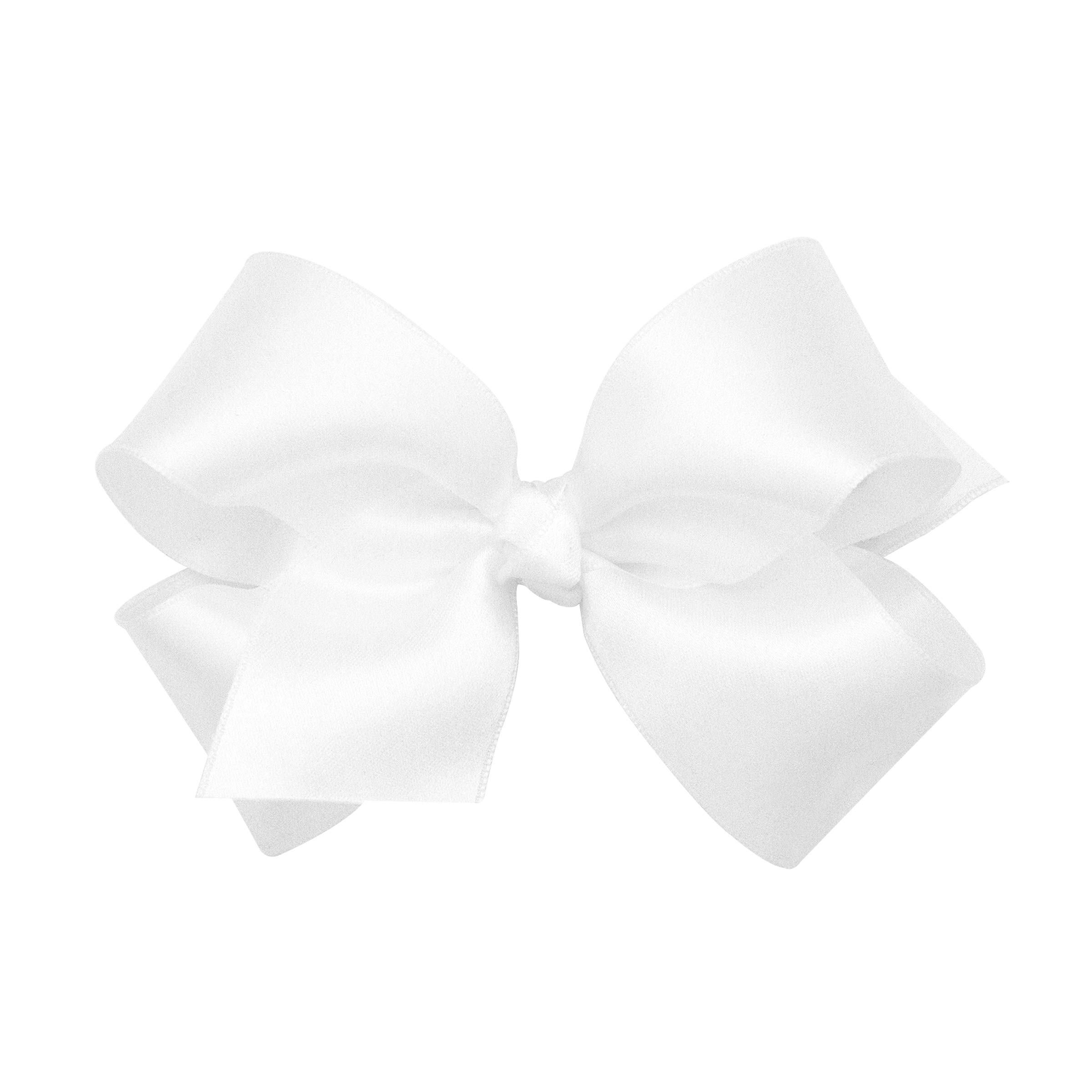 Wee Ones Baby Girls' Medium Classic French Satin Hair Bow on a WeeStay Clip w/Knot Wrap Center - White,One Size