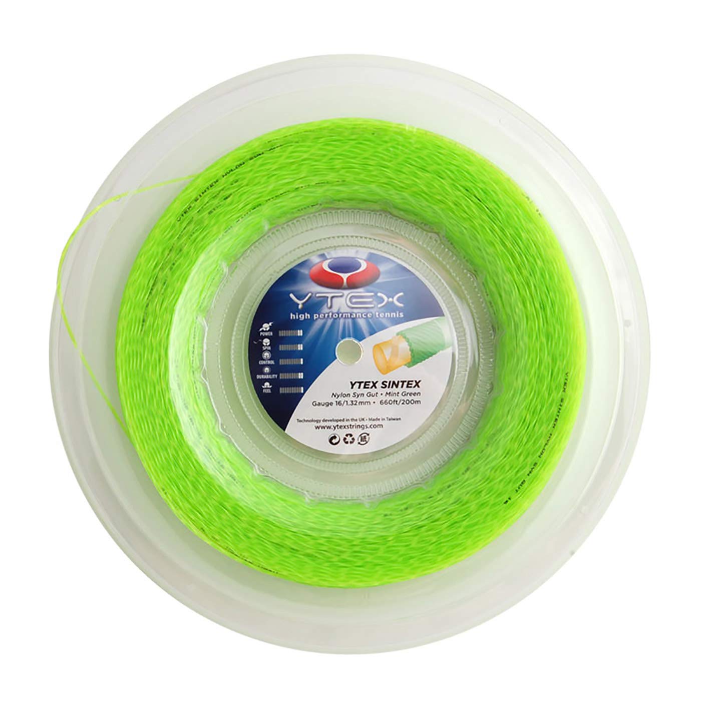 YTEX Sintex Green Mint Nylon Synthetic Gut Tennis Racquet String Reel (16 Gauge, 1.34mm)