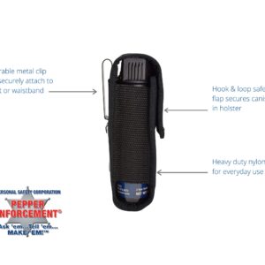 Pepper Enforcement 4 oz. Splatter Stream Pepper Spray with Belt Clip Holster for Self Defense - Maximum Strength 10% OC Formula, Flip Top Safety Tactical Design, Personal Protection Devices