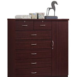 Hodedah 7 Drawer Jumbo Chest, Five Large & Two Smaller Drawers with Two Lock, Hanging Rod, and Three Shelves | Mahogany, 17.76" D X 47.24" W X 48.39" H