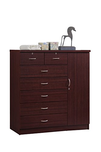 Hodedah 7 Drawer Jumbo Chest, Five Large & Two Smaller Drawers with Two Lock, Hanging Rod, and Three Shelves | Mahogany, 17.76" D X 47.24" W X 48.39" H