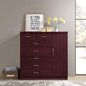 Hodedah 7 Drawer Jumbo Chest, Five Large & Two Smaller Drawers with Two Lock, Hanging Rod, and Three Shelves | Mahogany, 17.76" D X 47.24" W X 48.39" H