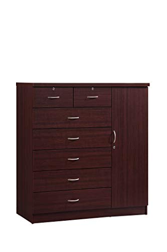 Hodedah 7 Drawer Jumbo Chest, Five Large & Two Smaller Drawers with Two Lock, Hanging Rod, and Three Shelves | Mahogany, 17.76" D X 47.24" W X 48.39" H