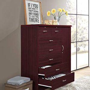 Hodedah 7 Drawer Jumbo Chest, Five Large & Two Smaller Drawers with Two Lock, Hanging Rod, and Three Shelves | Mahogany, 17.76" D X 47.24" W X 48.39" H