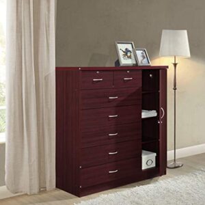 Hodedah 7 Drawer Jumbo Chest, Five Large & Two Smaller Drawers with Two Lock, Hanging Rod, and Three Shelves | Mahogany, 17.76" D X 47.24" W X 48.39" H