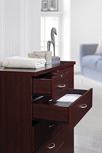 Hodedah 7 Drawer Jumbo Chest, Five Large & Two Smaller Drawers with Two Lock, Hanging Rod, and Three Shelves | Mahogany, 17.76" D X 47.24" W X 48.39" H