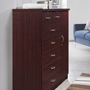 Hodedah 7 Drawer Jumbo Chest, Five Large & Two Smaller Drawers with Two Lock, Hanging Rod, and Three Shelves | Mahogany, 17.76" D X 47.24" W X 48.39" H