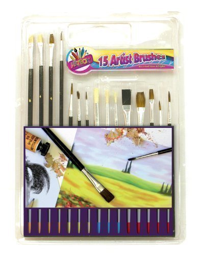 15 Piece Artist Brushes Paint Brush Set Flat & Tipped Different Size and Length