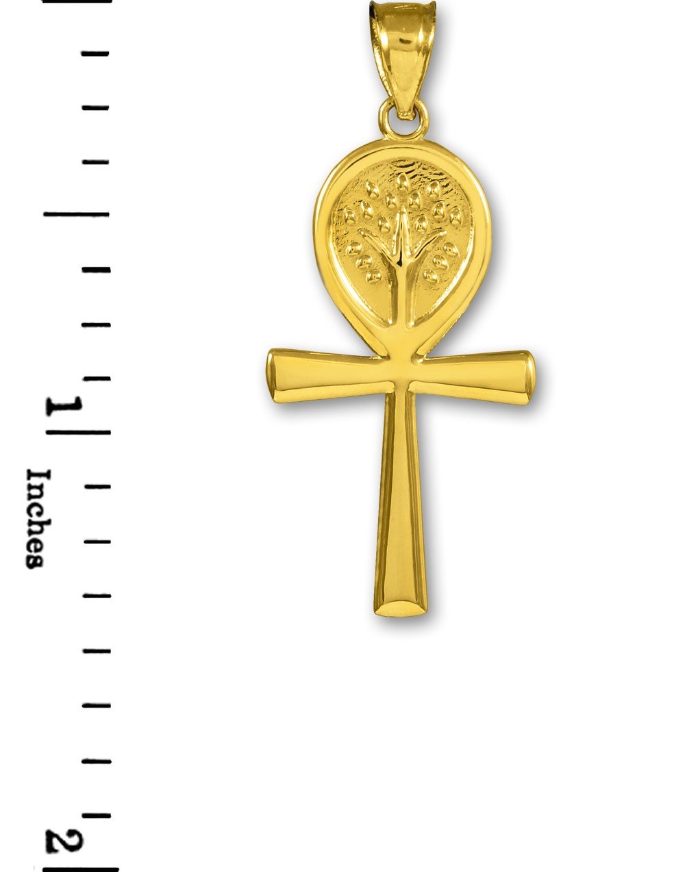 10k Yellow Gold Egyptian Ankh Cross Tree of Life Pendant