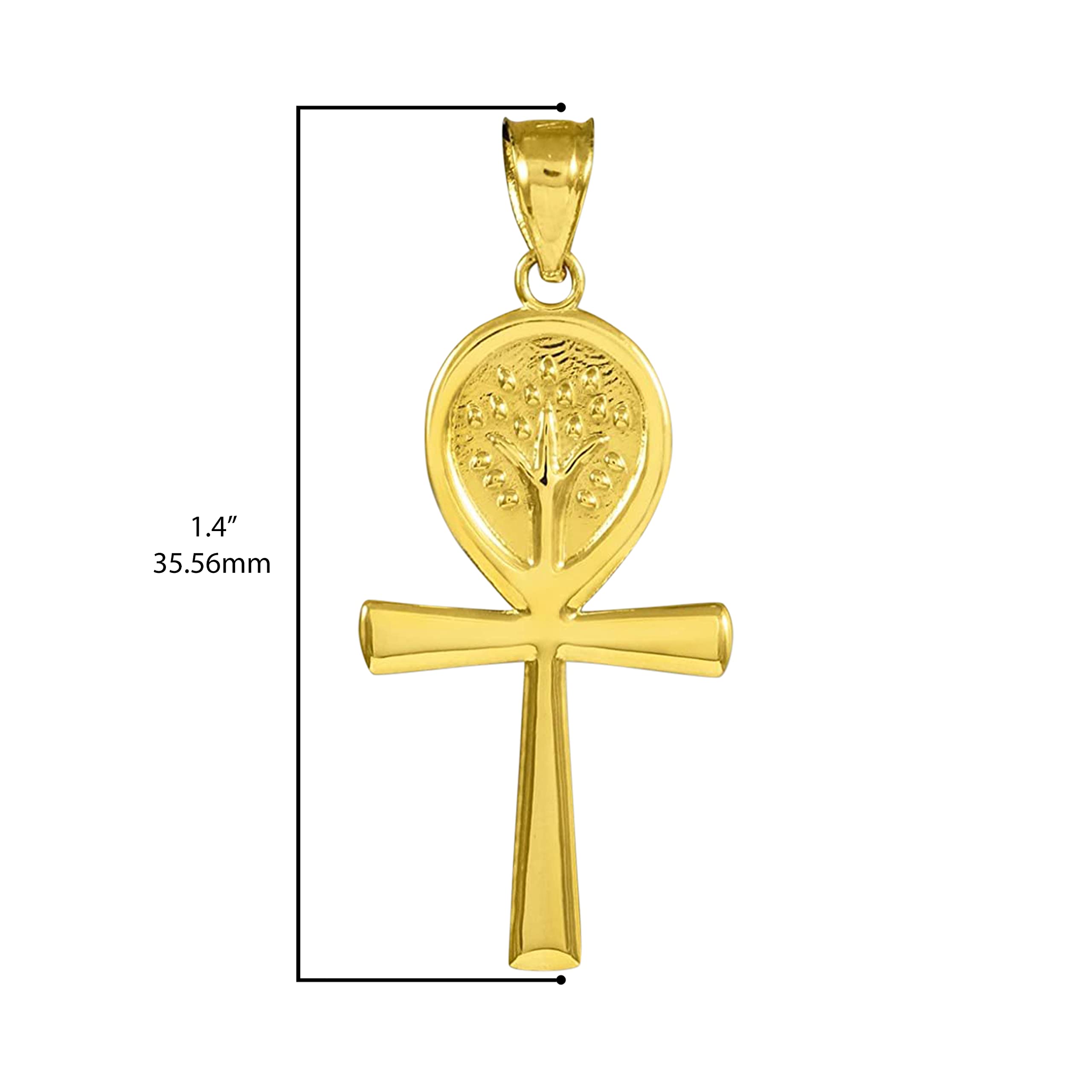 14K Yellow Gold 1-3/8" Hybrid Ankh & Tree of Life Design Egyptian Key of Life with Yggdrasil Pendant Charm