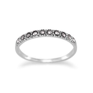 azurebella jewelry sterling silver stackable band ring with ten marcasite stones 2mm wide