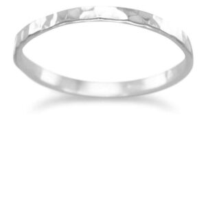 AzureBella Jewelry Hammered Sterling Silver Band Ring Polished 1.7mm Wide Stackable, Size 9