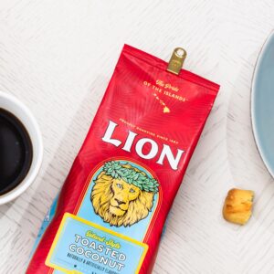 Lion Coffee Toasted Coconut Flavored, Light Roast Whole Bean Coffee, A Taste of Aloha - 24 Ounce Bag