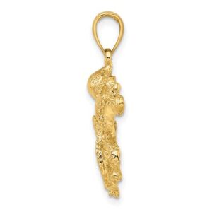 14k Yellow Gold Nautical Charm Pendant, Octopus, 2-D, Textured